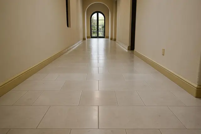 Limestone hallway restored — scratches removed