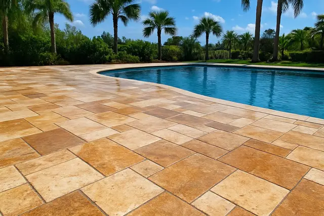 Travertine pool pavers cleaned, re-sanded and sealed